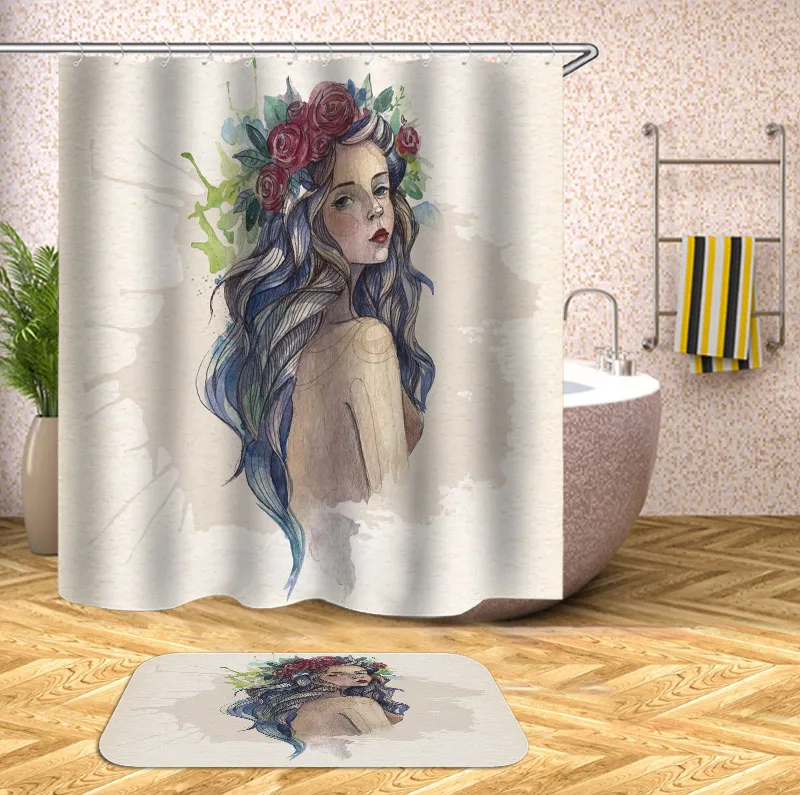 

OLOEY душ Шторы s с коврик портрет Красота девушка полиэфирная Штора для ванны Шторы полиэстер Водонепроницаемый Ванная комната Шторы 3D ...