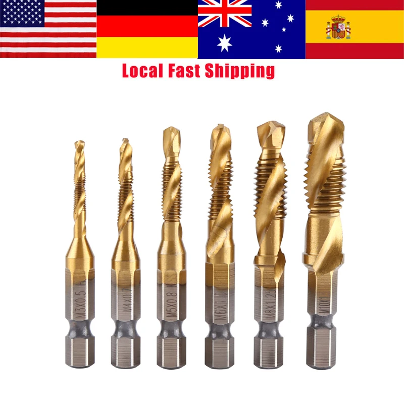 6pcs Thread M3-M10 Coated HSS Drill and Tap Bits 4" Hex Shank Screw Tap Drill Bit Woodwrking Drilling Tool
6pcs Thread M3-M10 Coated HSS Drill and Tap Bits 4" Hex Shank Screw Tap Drill Bit Woodwrking Drilling Tool