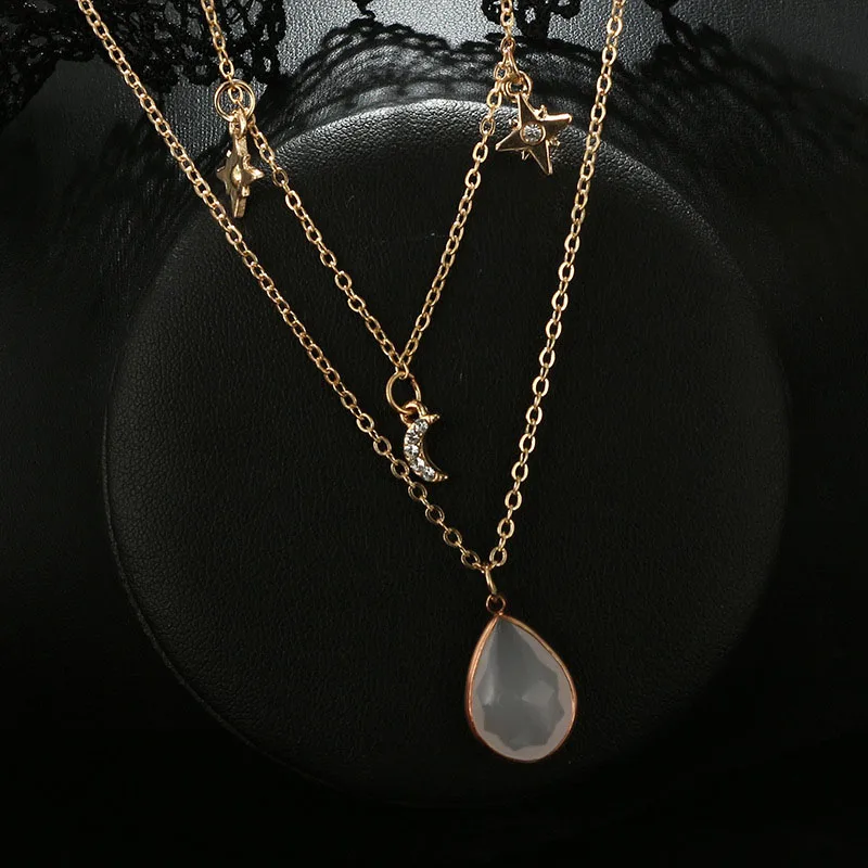2018 Fashion Long Chain Bohemian Pentagram Moon Zircon Multilayer Necklace Colored Stone Summer Beach Women's Jewelry | Украшения и