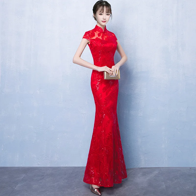 2018 Lace Cheongsam Sexy Long Qipao Red Mermaid Wedding Dress Women Chinese Traditional Dresses Robe Orientale Lace-collar
2018 Lace Cheongsam Sexy Long Qipao Red Mermaid Wedding Dress Women Chinese Traditional Dresses Robe Orientale Lace-collar