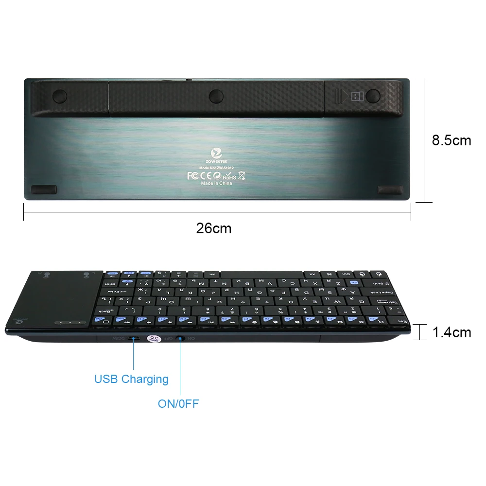 Беспроводная клавиатура с тачпадом и мышью Zoweetek i12plus русская испанская