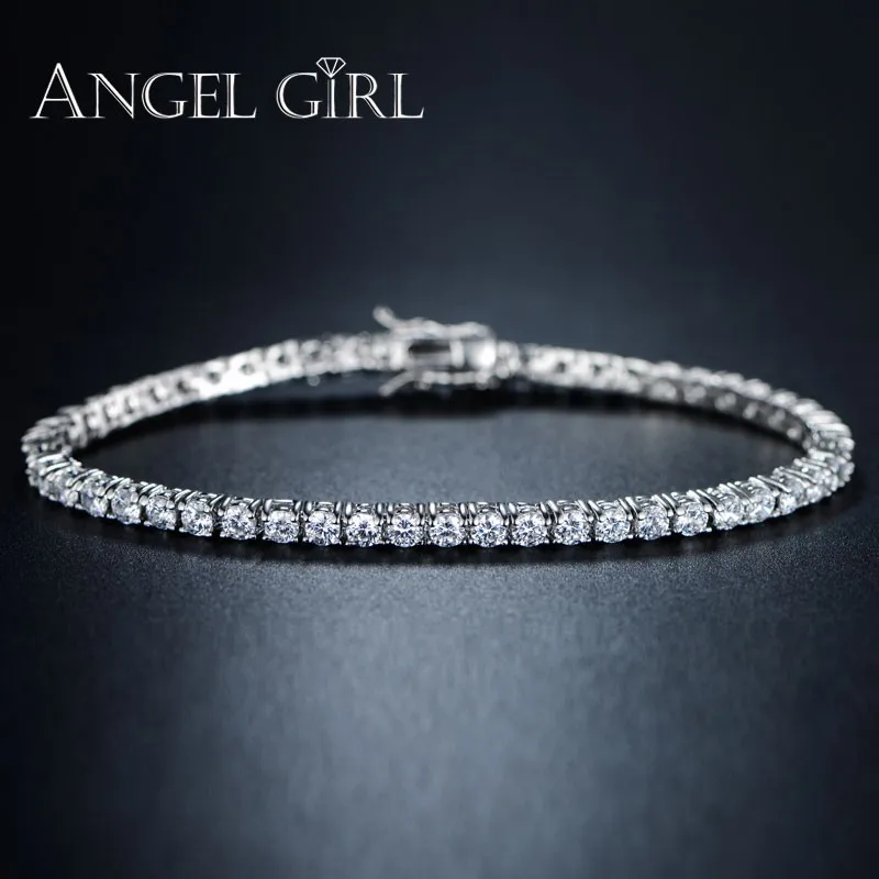 AngelGirl Популярные 4 зубцами серебряные Цвет браслет с 3/4/5 мм CZ Кристалл Камень