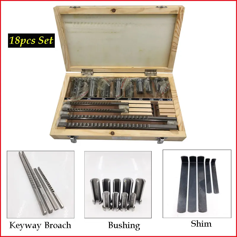 18pc HSS Metric Keyway Broach Cutter B C Push Type 4mm 5mm 6mm 8mm + 9pc Bushing Sleeve + 5pc Shim Cutting Tool Metalworking
18pc HSS Metric Keyway Broach Cutter B C Push Type 4mm 5mm 6mm 8mm + 9pc Bushing Sleeve + 5pc Shim Cutting Tool Metalworking