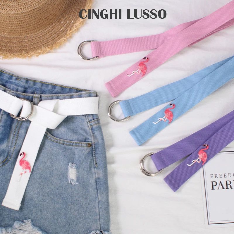 CINGHI LUSSO 2018 тканый широкий холщовый ремень с фламинго для женщин Корейский