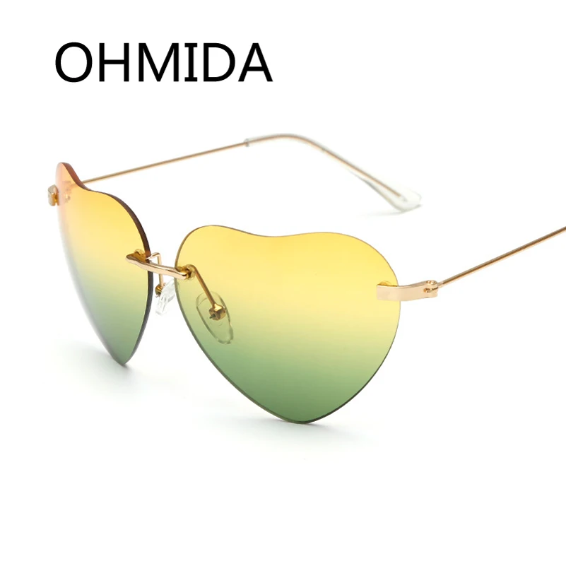 OHMIDA New Fashion Heart Sunglasses Women Mirror UV400 Band Rimless Sun Glasses Men Mirrored Pink Sexy Shades oculos de sol | Аксессуары