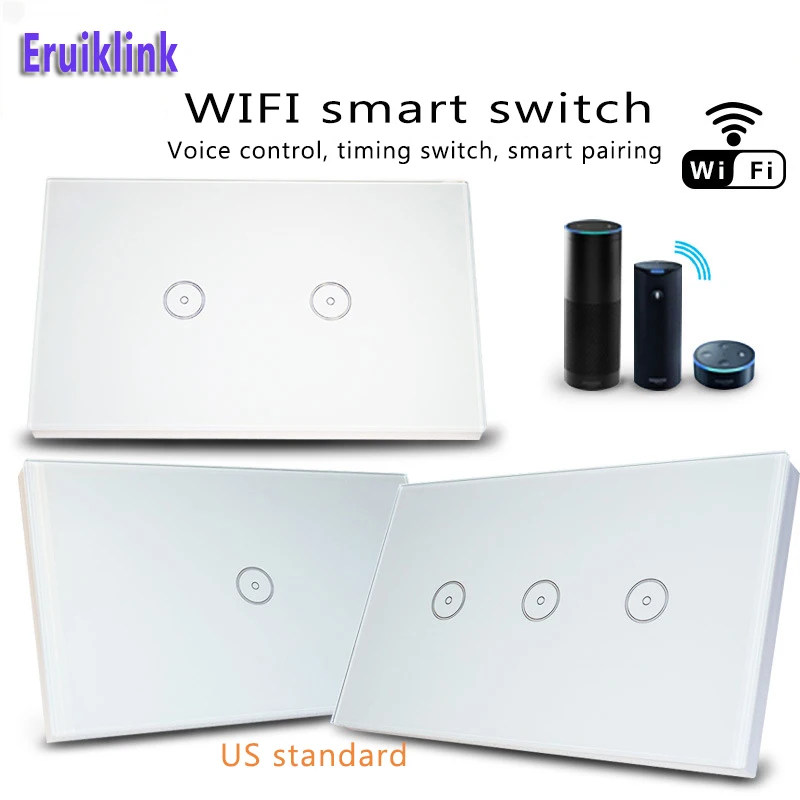 Touch switch smart switch panel wall interrupter 1/2/3 Gang wifi light switch US standard with Tuya app Alexa Google home page
Touch switch smart switch panel wall interrupter 1/2/3 Gang wifi light switch US standard with Tuya app Alexa Google home page