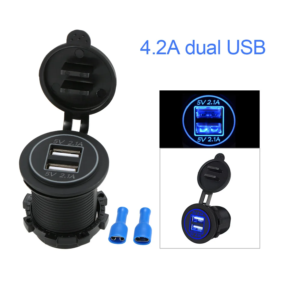 Двойная розетка с 2 USB-портами 2,1 А, зарядное устройство, адаптер питания для автомобиля, лодки, мотоцикла, синяя светодиодная подсветка
Двойная розетка с 2 USB-портами 2,1 А, зарядное устройство, адаптер питания для автомобиля, лодки, мотоцикла, синяя светодиодная подсветка