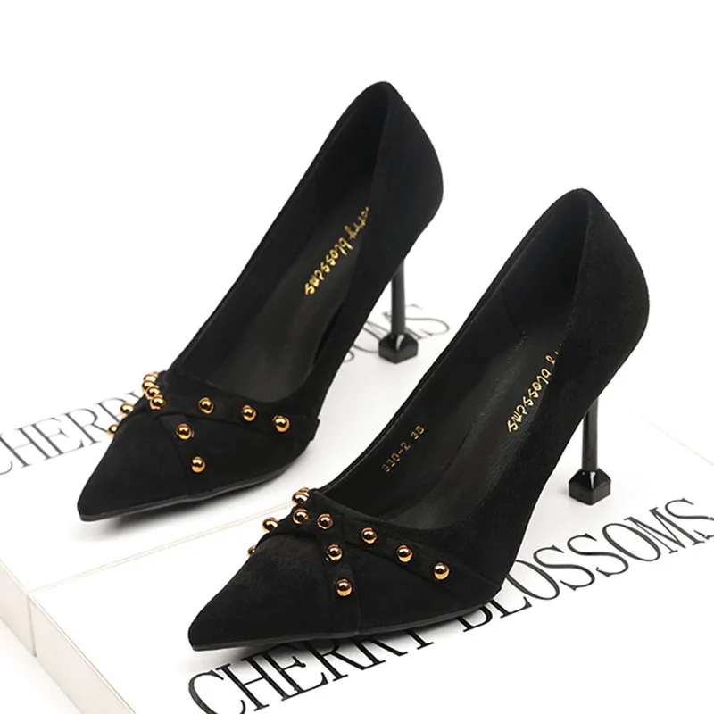 Women Shoes Pointed Toe Pumps Flock Dress rivet fashion spring 9CM Fine High Heels Boat Shoes Basic Office Party
Women Shoes Pointed Toe Pumps Flock Dress rivet fashion spring 9CM Fine High Heels Boat Shoes Basic Office Party