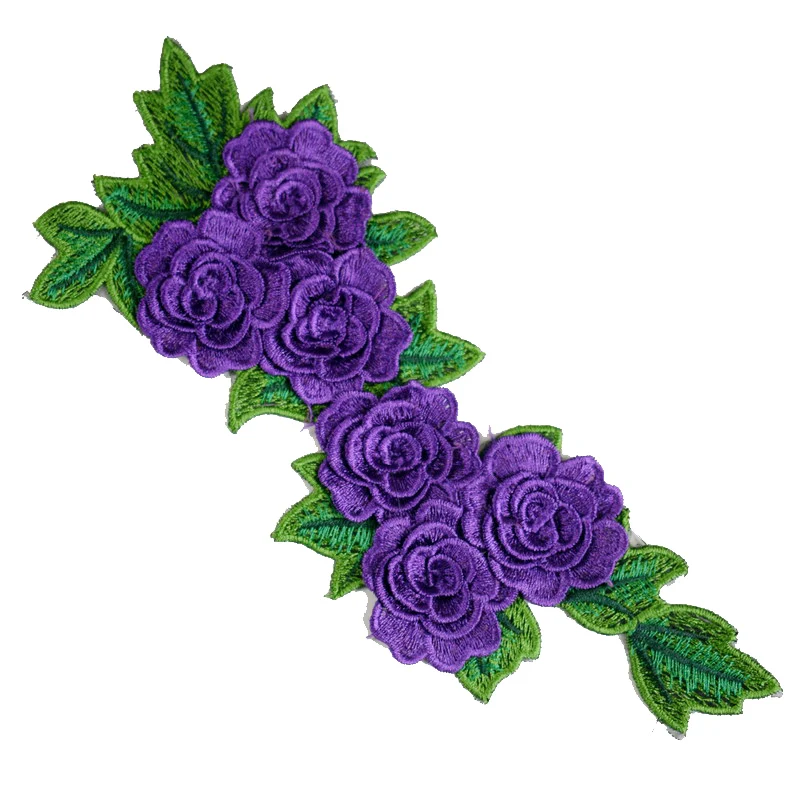 Пурпурная роза Вышитые шить на патч Цветочная аппликация наклейки для