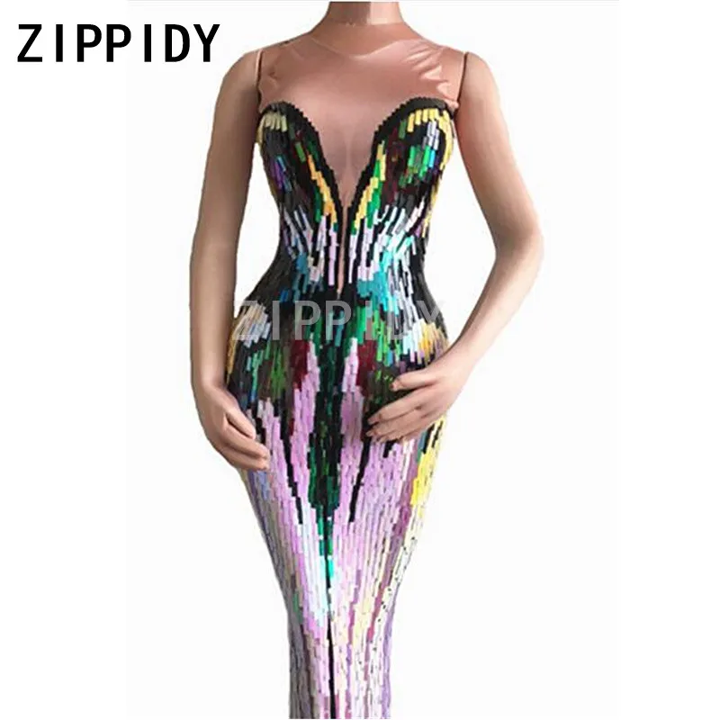 New Bling Colorful Sequins Sleeveless Stretch Dress Nightclub Female Singer Women's Costume Birthday Celebrate Sexy Long Dresses
New Bling Colorful Sequins Sleeveless Stretch Dress Nightclub Female Singer Women's Costume Birthday Celebrate Sexy Long Dresses