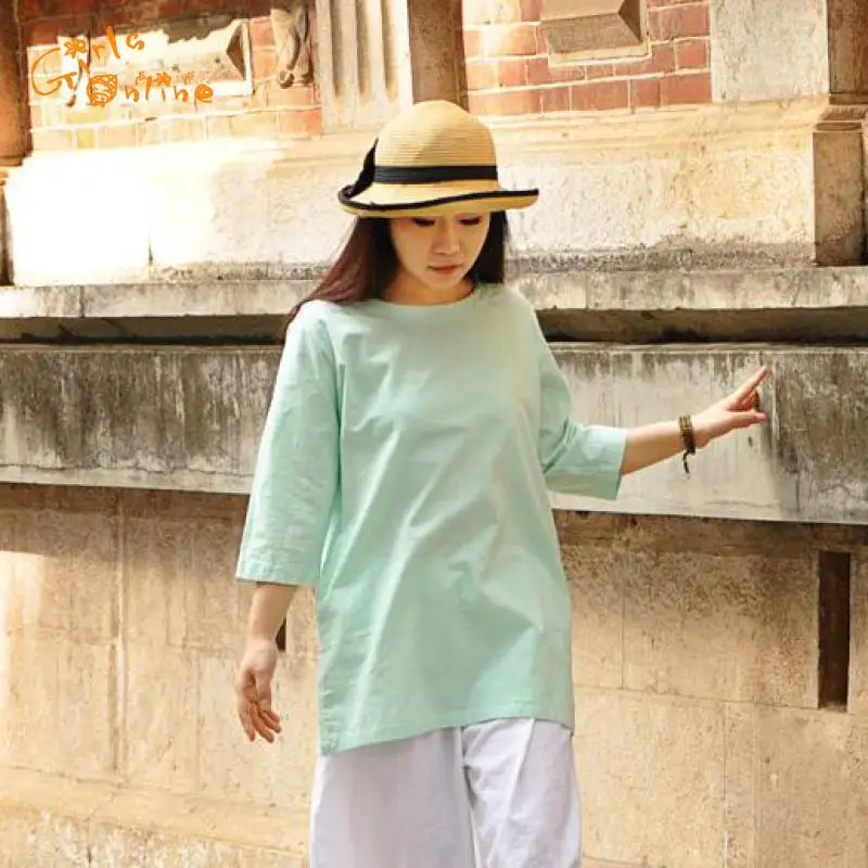 2020 Spring Summer New Cotton Linen Three Quarter Sleeve T Shirt Women Long Tops Mori Girl Kawaii Loose Harajuku T-shirt Pockets
2020 Spring Summer New Cotton Linen Three Quarter Sleeve T Shirt Women Long Tops Mori Girl Kawaii Loose Harajuku T-shirt Pockets