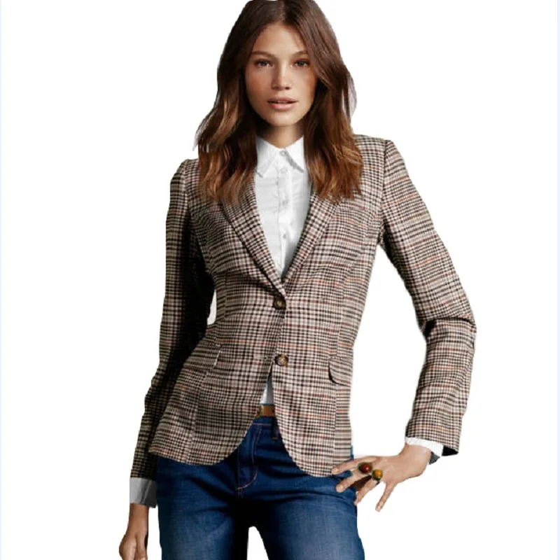 2015 New Fashion Women's Plaid Elbow Patches Slim Blazer Ladies Autumn Suits Basic Jacket Casual Blazer Feminino A360
2015 New Fashion Women's Plaid Elbow Patches Slim Blazer Ladies Autumn Suits Basic Jacket Casual Blazer Feminino A360