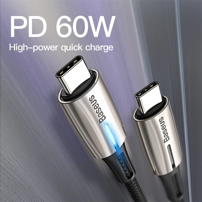Кабель зарядный Baseus с USB Type-C на C для Huawei Xiaomi поддержка PD2.0 60 Вт 20 В 3 А | Мобильные