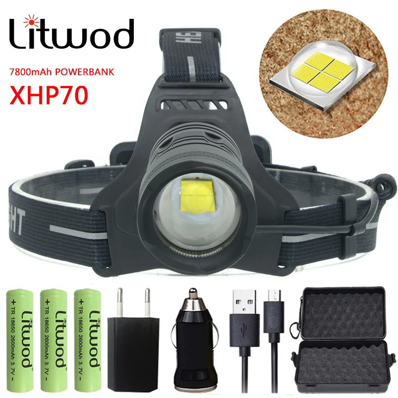 Оригинальный светодиодный налобный фонарь Litwod Z202810 CREE Xlamp XHP70 с чипом 32 Вт мощный
