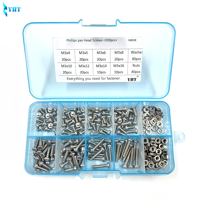 300Pcs/set M1.6 M2 M2.5 M3 GB818 DIN7985 304 Stainless Steel Cross Recessed Pan Head Screws Phillips Screws Assortment Kit
300Pcs/set M1.6 M2 M2.5 M3 GB818 DIN7985 304 Stainless Steel Cross Recessed Pan Head Screws Phillips Screws Assortment Kit