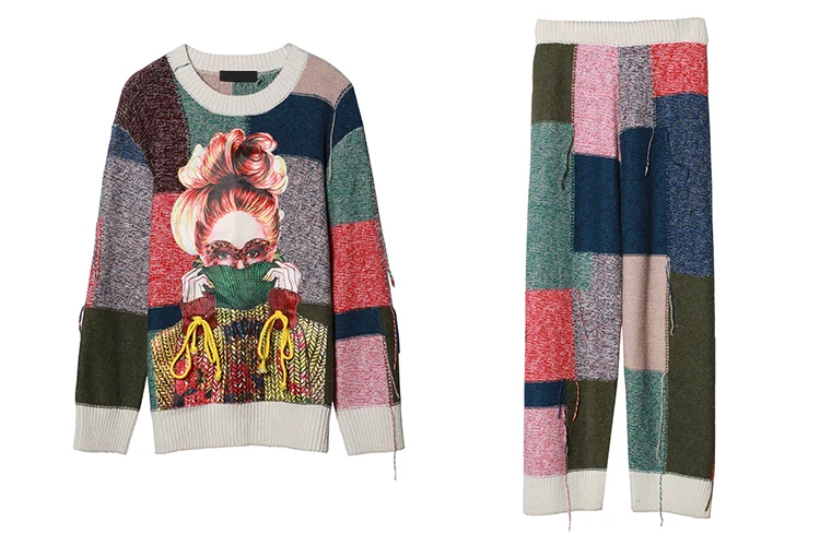 Street Fashion Spring High Neck Multi-colors Patchwork Loose Knitted Sweater and Pants Women Clothing Set
Street Fashion Spring High Neck Multi-colors Patchwork Loose Knitted Sweater and Pants Women Clothing Set