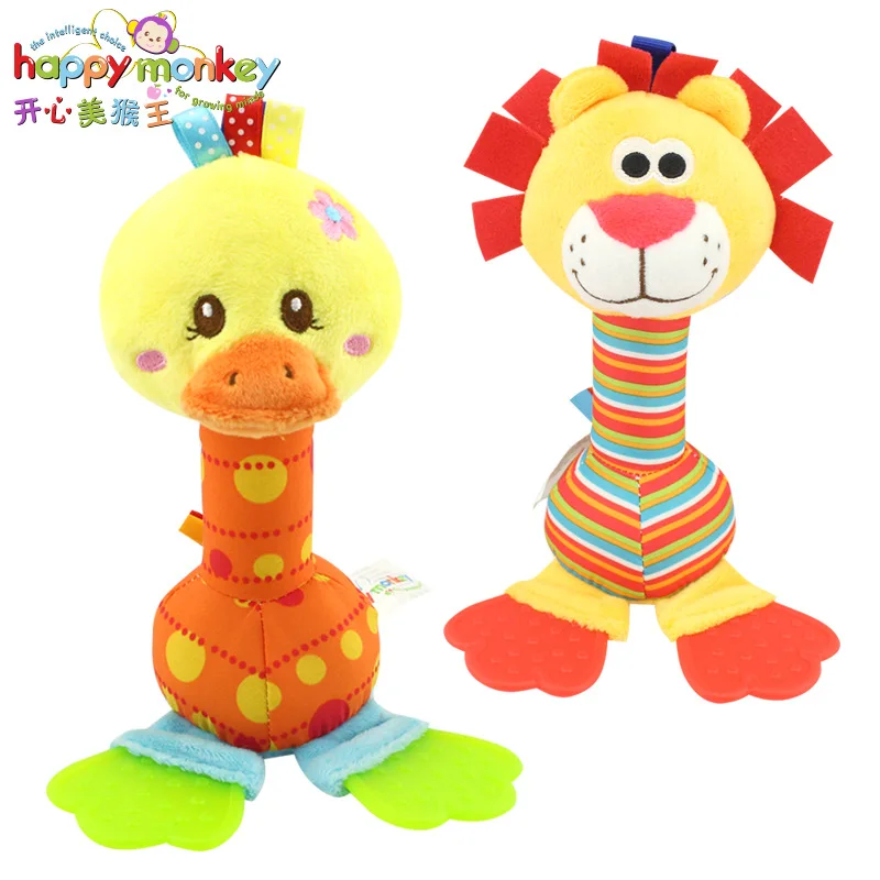 

3pcs/lot Happy Monkey 22cm rattles Baby plush toy soft hand bell with teether Animal model infant 0-12 months brinquedos