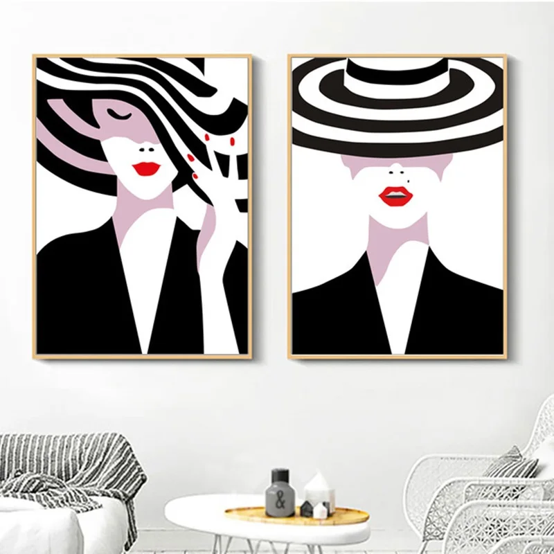 Nordic Canvas Painting Black White Vogue Girl Hat Lips Posters and Prints Modern Home Decoration Bedroom Art Wall Pictures
Nordic Canvas Painting Black White Vogue Girl Hat Lips Posters and Prints Modern Home Decoration Bedroom Art Wall Pictures