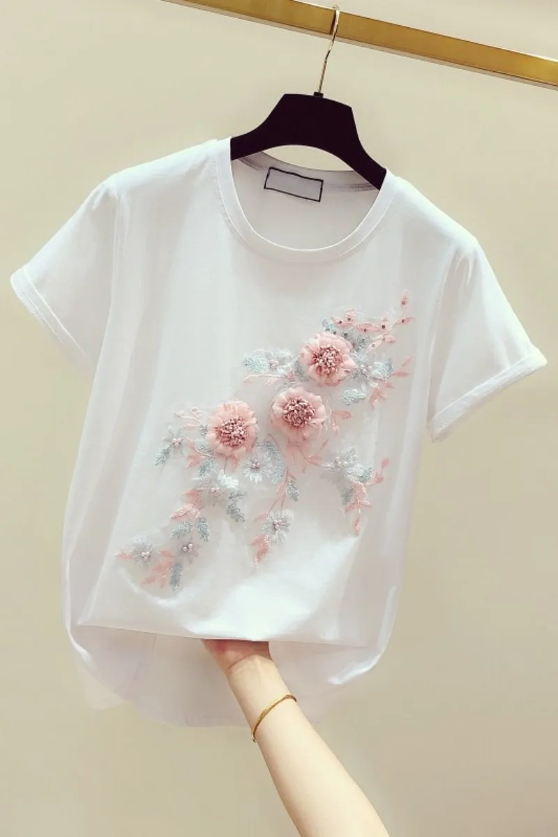 2019 New Summer Fashion Flower Embroidery Female Pullover Top O Neck Loose All-match Students T-shirts Short Sleeve Basic Tshirt
2019 New Summer Fashion Flower Embroidery Female Pullover Top O Neck Loose All-match Students T-shirts Short Sleeve Basic Tshirt