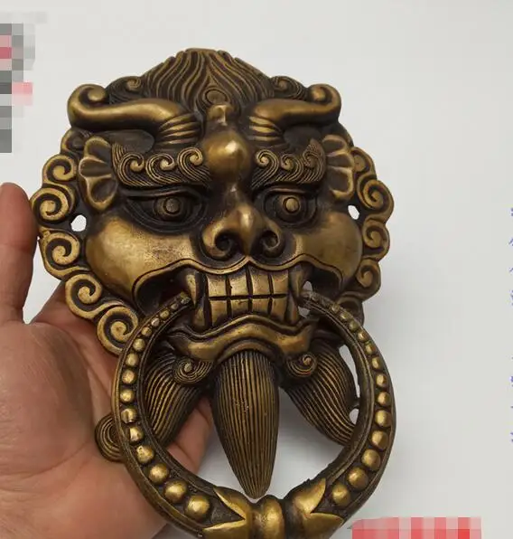 8 "Китайский Медь Feng Shui собака фу голова льва дверной молоток кольцо пара | Дом и