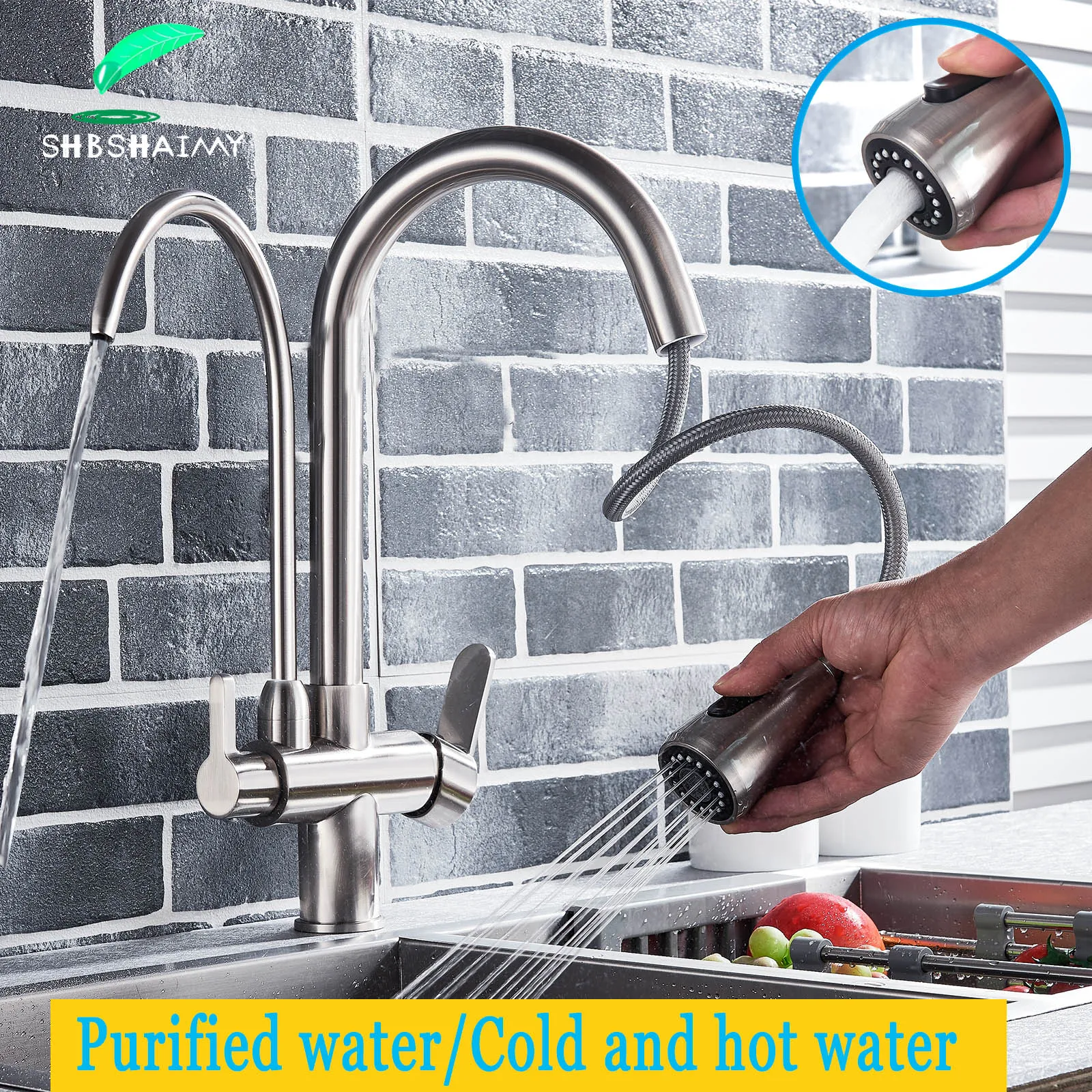 Brushed Nickel/ORB Purified water Kitchen Faucet Rotatable Pull down Double Handles Single Hole Cold and Hot Water Mixer Taps
Brushed Nickel/ORB Purified water Kitchen Faucet Rotatable Pull down Double Handles Single Hole Cold and Hot Water Mixer Taps