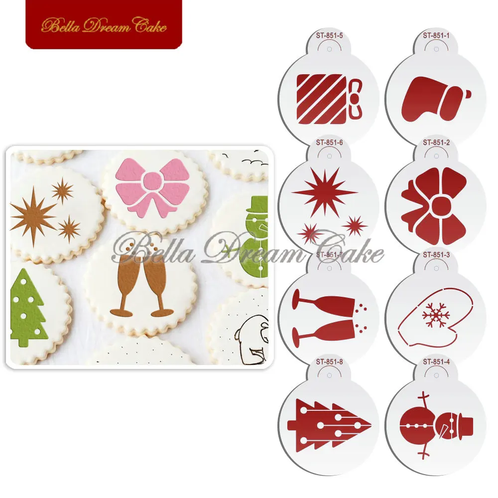 

Merry Christmas Gift Socks Design Cookies Stencil Coffee template Stencils Fondant sugarcraft Cake Decorating Tools Bakeware