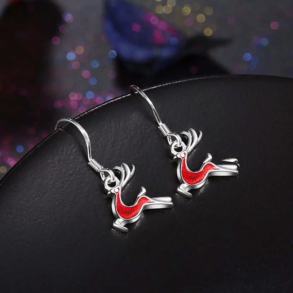Lelady Christmas Series Bright Red Little Deer Dangle Earrings For Women Enamel Sliver Plated Brincos Pendientes Metal Jewellery | Украшения