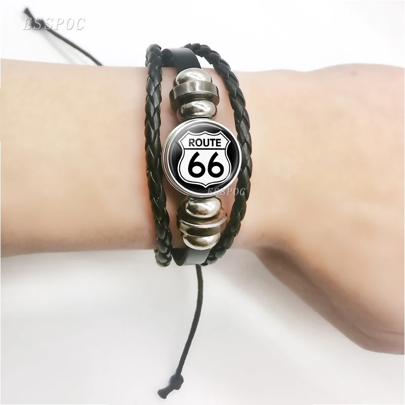 Fashion Route 66 Highway Road Travel Sign Black Button Woven Leather Bracelet Glass Cabochon Jewelry Route 66 Traveler Gift
Fashion Route 66 Highway Road Travel Sign Black Button Woven Leather Bracelet Glass Cabochon Jewelry Route 66 Traveler Gift