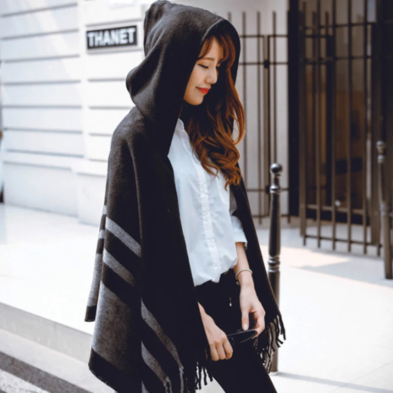 Women's Shawl Scarf With Hat Striped Luxury Style Acrylic Thicken Warm Winter Tassel Scarves Shawl Soft Lady Wrap Poncho Cloak
Women's Shawl Scarf With Hat Striped Luxury Style Acrylic Thicken Warm Winter Tassel Scarves Shawl Soft Lady Wrap Poncho Cloak