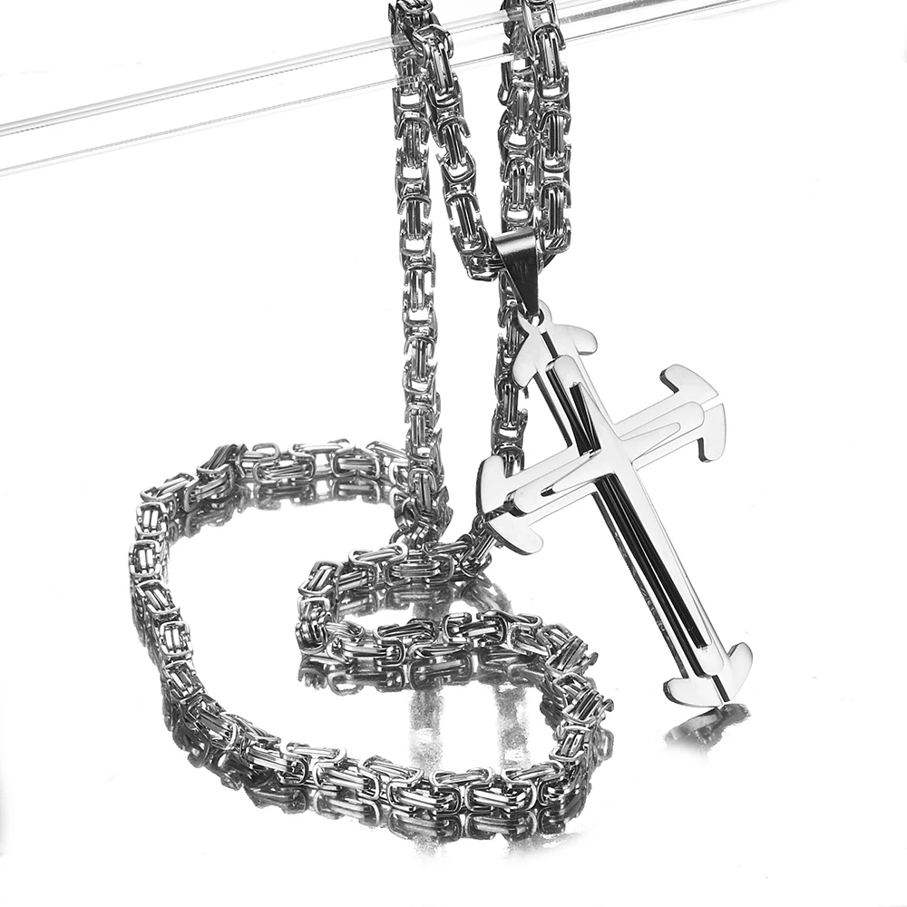 5mm Men Necklace Pendant Stainless Steel Byzantien Chain Silver Color Cross Hip-hop for Jewelry | Украшения и аксессуары
