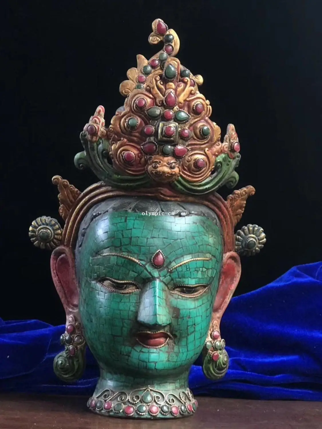 12'' tibet bronze gold inlay silver Turquoise red coral buddha head mask statue
12'' tibet bronze gold inlay silver Turquoise red coral buddha head mask statue