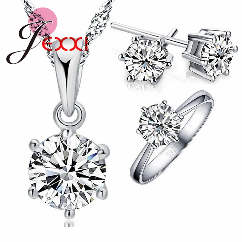 Wedding Jewelry Sets 925 Sterling Silver 6 Claw Cubic Zircon CZ Pendant Necklaces Earring Rings Engagement Set
Wedding Jewelry Sets 925 Sterling Silver 6 Claw Cubic Zircon CZ Pendant Necklaces Earring Rings Engagement Set