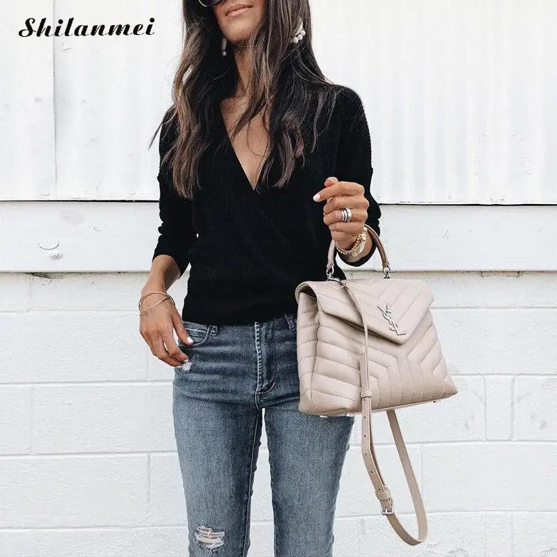 Sexy Deep V Neck Autumn Women Knitted Sweater Casual Slim Fit Long Sleeve Sweater Pullovers Solid Pull Femme Hiver Streetwear
Sexy Deep V Neck Autumn Women Knitted Sweater Casual Slim Fit Long Sleeve Sweater Pullovers Solid Pull Femme Hiver Streetwear