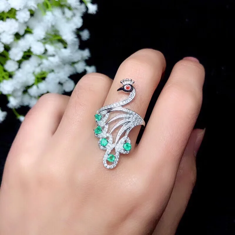 Phoenix ring, natural emerald ring, 925 Sterling silver, simple and delicate, lady exaggerated ring
Phoenix ring, natural emerald ring, 925 Sterling silver, simple and delicate, lady exaggerated ring