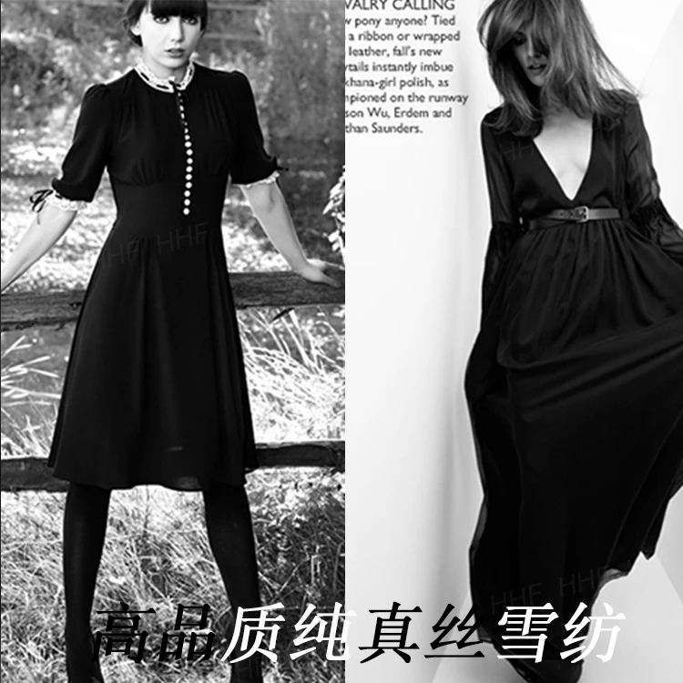 

Silk Georgette Chiffon Fabric Dress Black Pure anti-wrinkle Summer Linings Dress Retail Wholesale