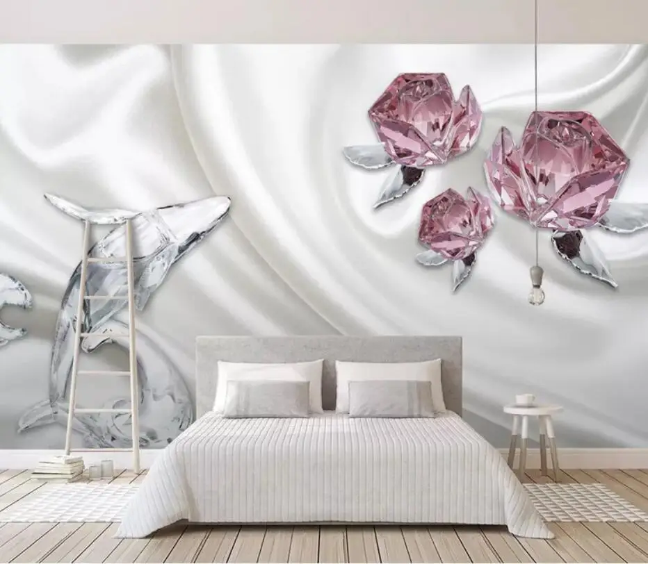3D three-dimensional modern simple crystal rose dolphin silk TV background wall decoration wallpaper murals
3D three-dimensional modern simple crystal rose dolphin silk TV background wall decoration wallpaper murals