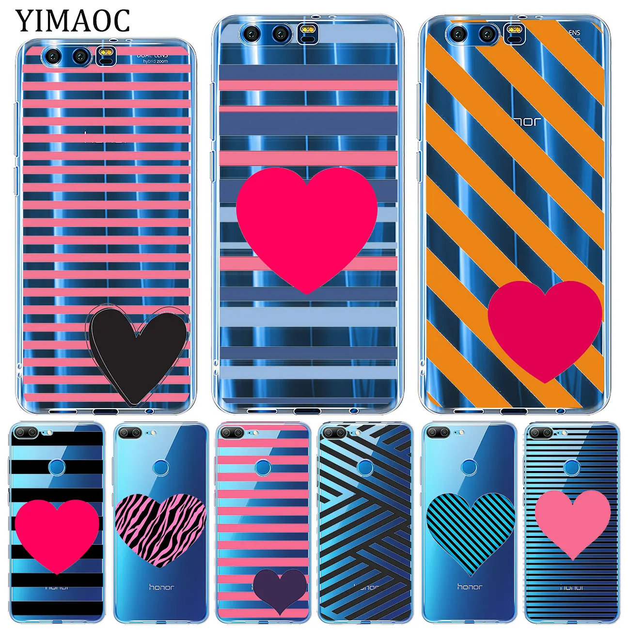 Мягкий силиконовый чехол YIMAOC в розовую полоску с сердечными губами для Huawei Y9 Y7 Y6 Prime 2018 Honor 20 10 9 9X 8C 8X 8 Lite 7X 7C 7A