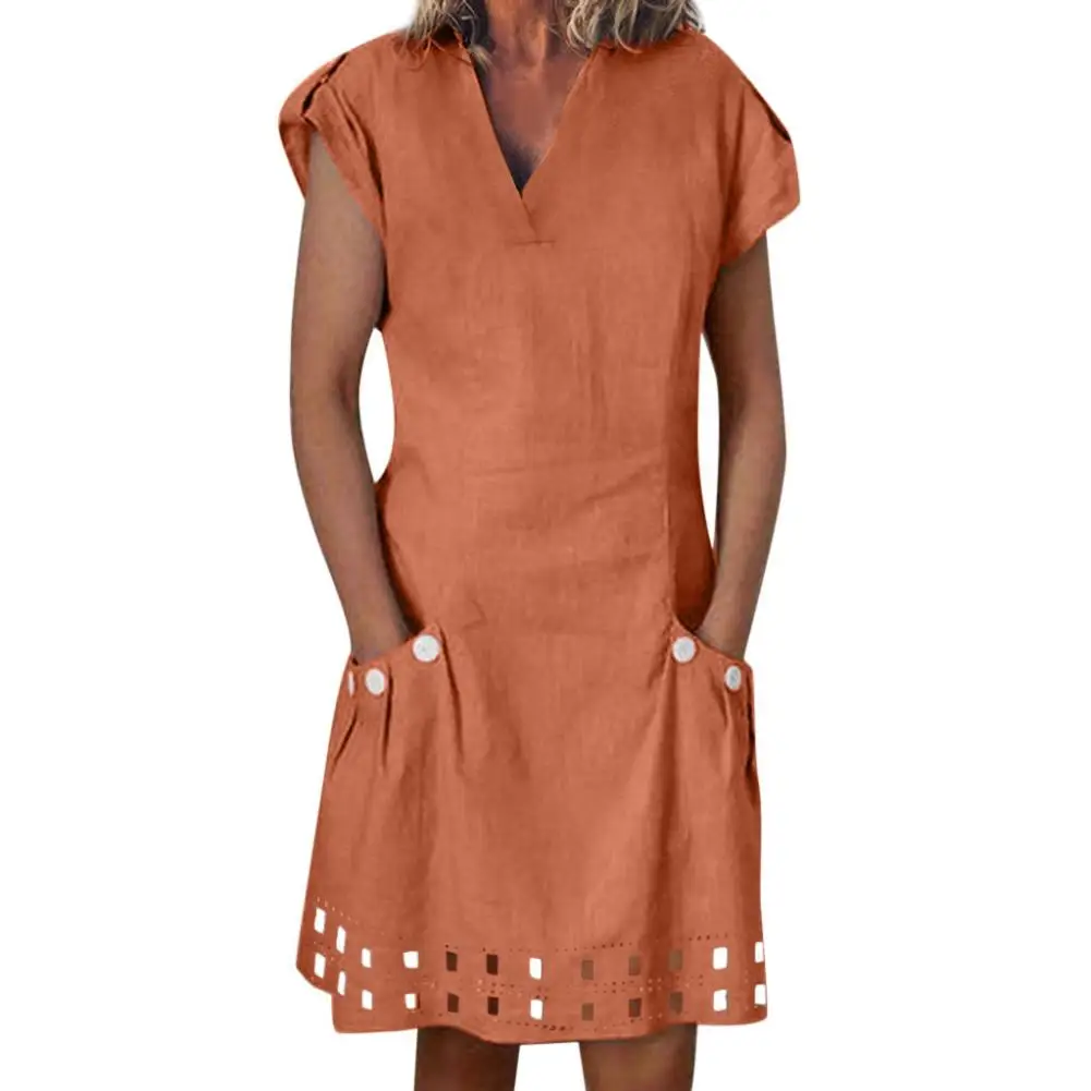 Fashion Summer Women Solid Color Short Sleeve Sundress V Neck Hollow Out Casual Loose Bohemian Beach Midi Dress with Pockets
Fashion Summer Women Solid Color Short Sleeve Sundress V Neck Hollow Out Casual Loose Bohemian Beach Midi Dress with Pockets