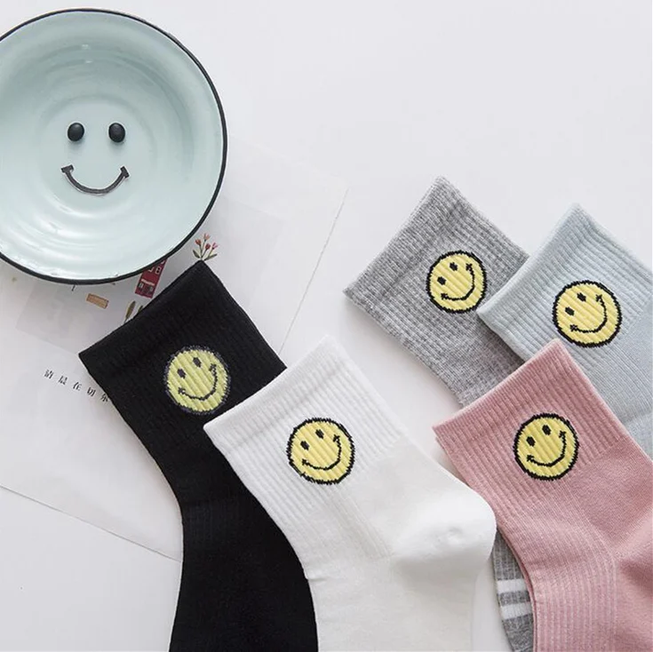 1 пара разноцветные женские носки со смайликом|female socks|women tube socksmulticolor socks |