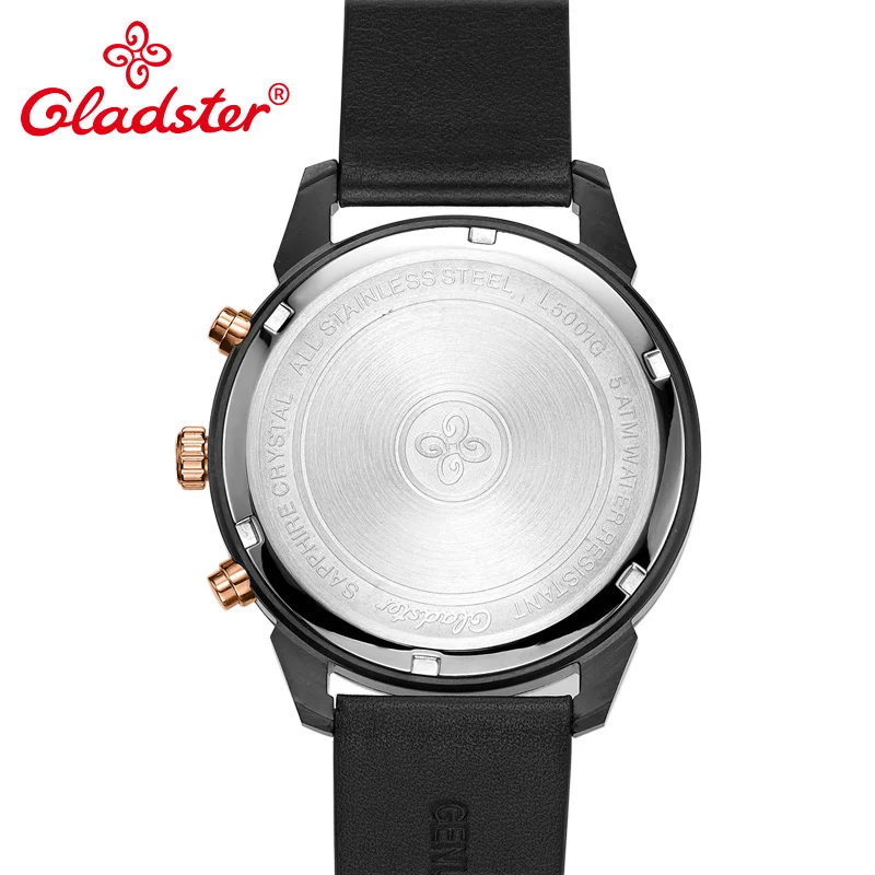 Японские мужские часы Gladster Miyota OS11 роскошные брендовые черные кожаные кварцевые