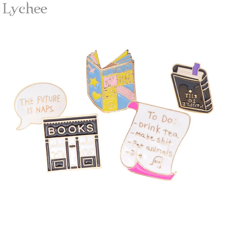 Lychee Life булавка на булавке для книжного магазина письмо дизайн металлический