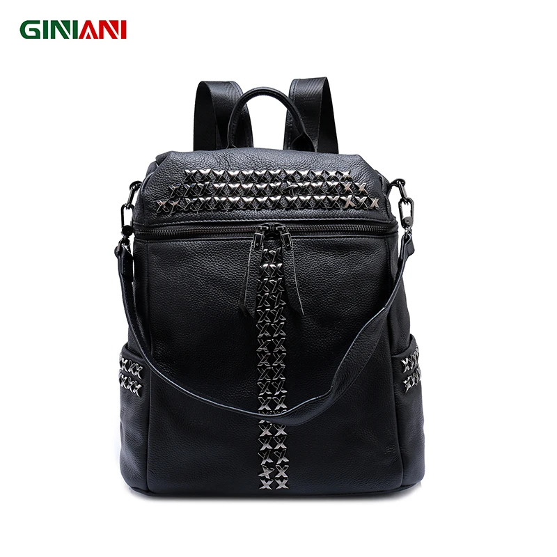 GINIANI Genuine Top Leather Solid Black XX Rivet Backpack Unisex Cool Rock Style Front Zipper Shoulder Bags
GINIANI Genuine Top Leather Solid Black XX Rivet Backpack Unisex Cool Rock Style Front Zipper Shoulder Bags