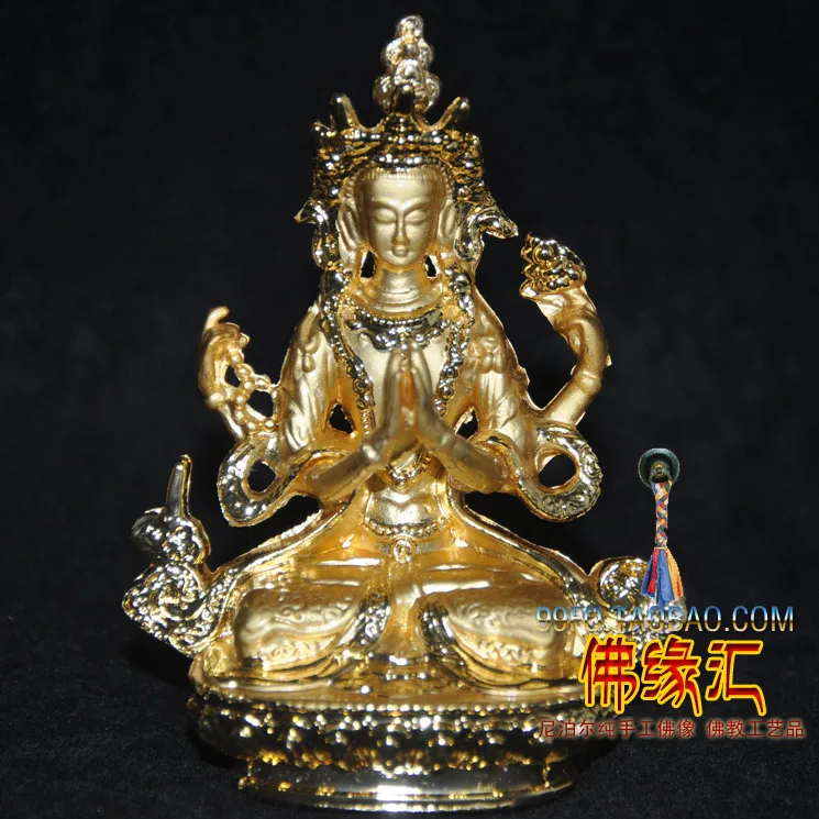 Tantric small Buddha statue/ Buddhist supplies of Tibetan 7 cm high pure copper gold-plated four-arm Guanyin Buddha
Tantric small Buddha statue/ Buddhist supplies of Tibetan 7 cm high pure copper gold-plated four-arm Guanyin Buddha