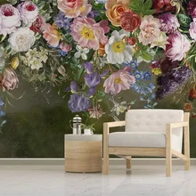 Custom Size 3D Wall Mural Wallpaper European Style Retro Hand Painted Rose Flowers Photo Wall Paper For Living Room Wall Decor