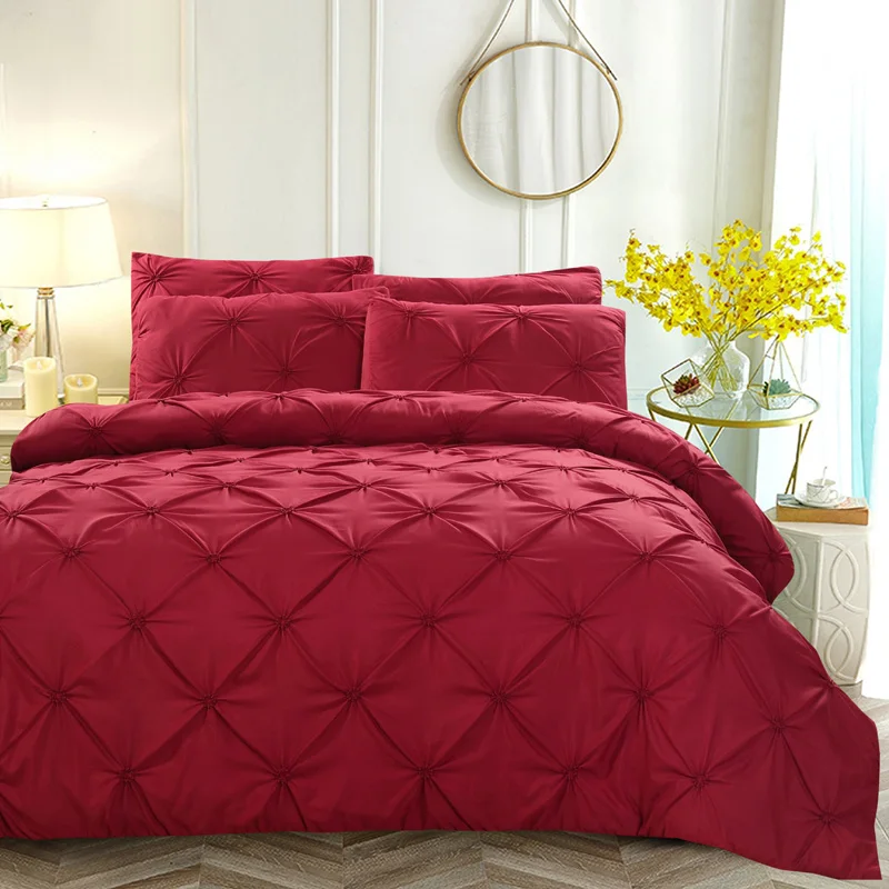Luxury Pinch Pleat Bedding Set Pure Color 3pcs / 2pcs Home Duvet Cover Pillowcase Adult King Queen Size Comforter Euro Hot Sale
Luxury Pinch Pleat Bedding Set Pure Color 3pcs / 2pcs Home Duvet Cover Pillowcase Adult King Queen Size Comforter Euro Hot Sale
