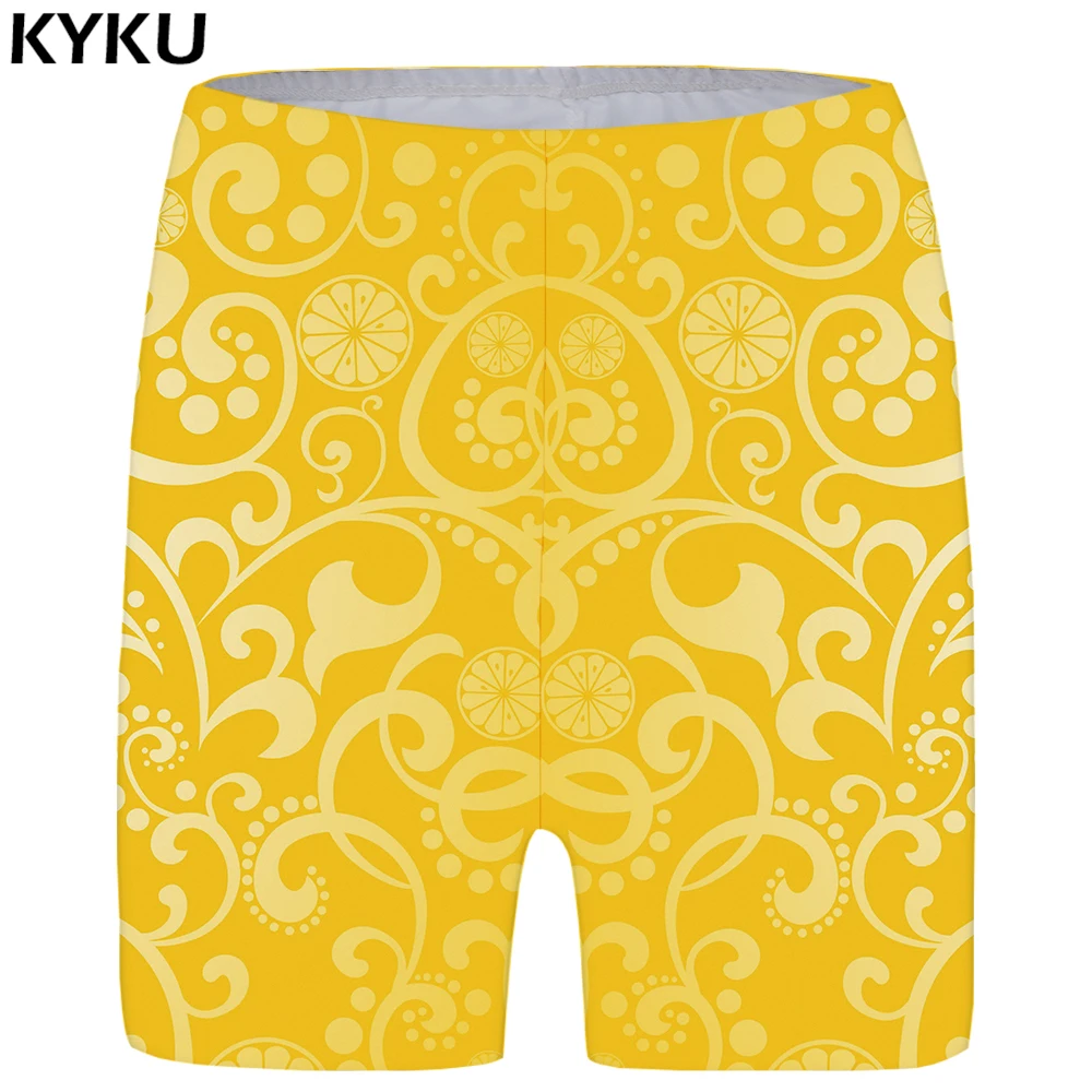 Фото Женские шорты с 3D принтом KYKU Желтые Повседневные Шорты в стиле ретро узкие хип(China)