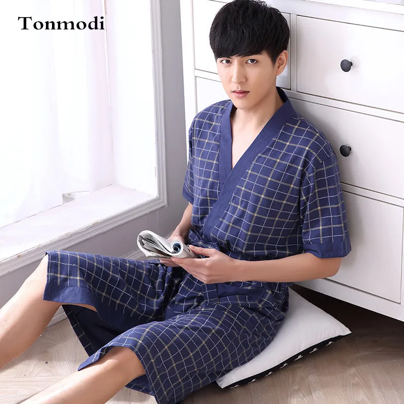 

Robes Men Summer Short-Sleeve Thin Cotton Robes Men Loose Bathrobes Plus Size 4XL boy youth Robe