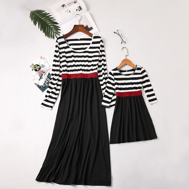 EABoutique/модное хлопковое платье для мамы и дочки милая полосатая одежда с круглым