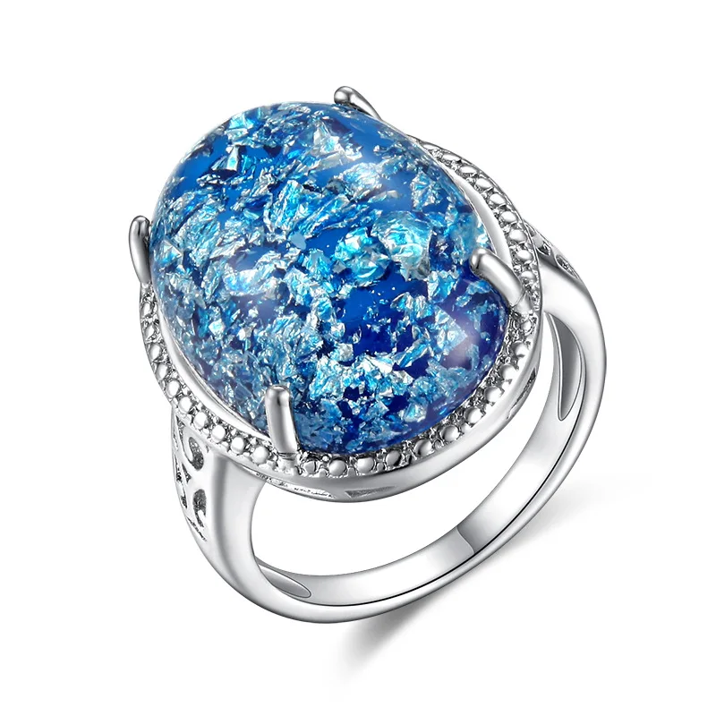 Модное большое овальное кольцо на палец серебро 925 пробы опал камень обручальные