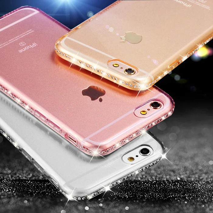 Блестящий чехол для iphone 6 6S Plus 7 8 plus 11promax прозрачный силиконовый со стразами XS Max XR X